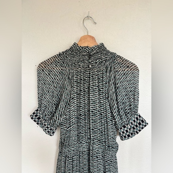 Proenza Schouler Silk Long Ruffle Raw Edge Hem Mock Neck A Line Maxi Dress - Picture 12 of 17